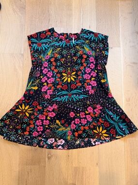 Free People Floral Trapeze Tunic Top Boho Short Sleeve Oversized Mini Dress